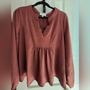 Gilli Rust Long-Sleeve V-Neck Peasant Top